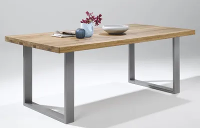 Produktbild von Esstisch 180x100cm Eiche durchg. Lamelle U-Gestell Edelstahlfarben NEU/OVP