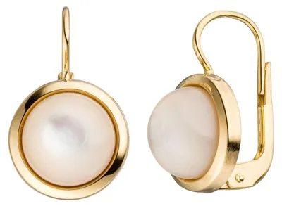 Produktbild von Ohrringe Boutons Ohrhänger mit Perlmutt Halbkugel 333 Gold Gelbgold Damen