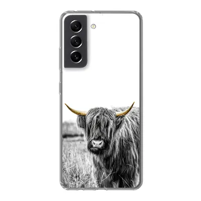 Produktbild von MuchoWow® Handyhülle Schutzhülle Hülle für Samsung Galaxy S21 FE Schottischer Highlander - Gold - Schwarz - Weiß Silikon Softcase Handy Hülle - Mobiltelefonhülle
