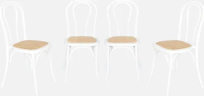 Immagine prodotto di Set 4 sedie vintage in legno e rattan, Bianco