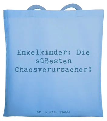 Produktbild von Mr. & Mrs. Panda Tote Bag Spruch Enkelkinder Chaos - Sky Blue - Geschenk, Schultasche, Familie, einzigartige Designs, Liebe, Shopping Tasche, Verwandte, totebag, Freude