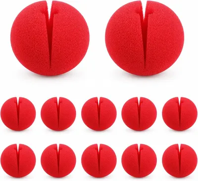 Immagine prodotto di Clown a pois rossi - Set da 12 - Naso rosso a pois per clown, costume da clown in schiuma