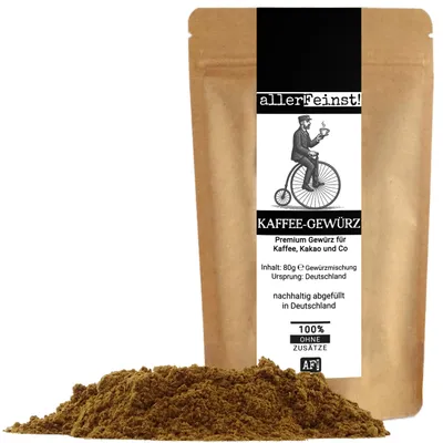 Produktbild von Premium Kaffee Gewürz | Mokka Gewürzmischung | Cappuccino u. Latte Macchiato Topping | arabischer Kaffeegenuss mit Ceylon-Zimt, Kardamom, Vanille, etc. - 80g