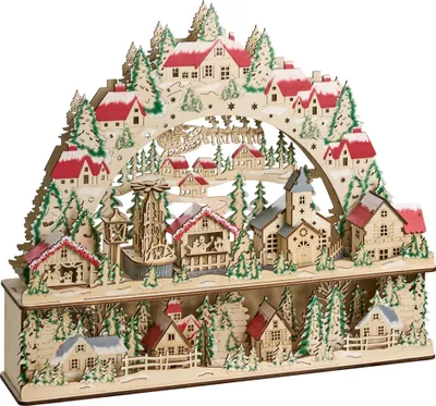 Produktbild von BELIANI Weihnachtsdekoration mit LED-Beleuchtung hellbraunes Holzornament batteriebetrieben
