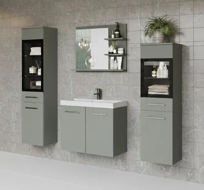 Produktbild von MINIO go for it, Badezimmermöbel Set "MARIT I", Badezimmer, mit Waschbecken, mit LED-Beleuchtung, Nebliges Grün Farbe