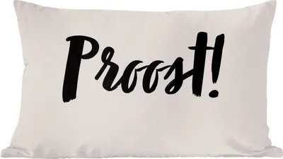 Produktbild von MuchoWow® Zierkissen Sofakissen Wohnzimmer Dekokissen 50x30 cm Zitat - Prost! - Taupe - Wohnzimmerdekoration - Polster mit Photo