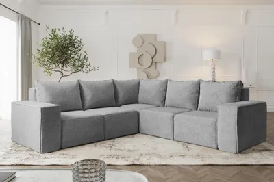 Produktbild von Ecksofa Designersofa ESTELLE in Stoff Abriamo Grau Seite Universal