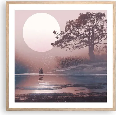 Produktbild von Gerahmtes Poster - Rahmen in heller Eiche - Mond Paar Baum - 60x60 cm - Wand Bild - Wanddeko - Wandbilder - Kunstposter - Wandposter - Bilderrahmen - Bilder - Kunstdruck - Wandbild - P2NAC60x60-4236