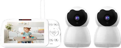 Produktbild von ZELURXX 5 Zoll Babyphone Echtzeit Video Kamera Überwachung, HD Baby Monitor, Nachtsicht, Wireless, Zwei-Wege-Audio, 854x480, 5" Display, Zwei Kameras