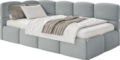 Image de Selsey Cloudy – Lit jeunesse 120x200, tête de lit à gauche, matelas et coffre de rangement, velours gris