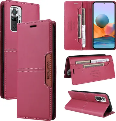 Produktbild von Handyhülle für Xiaomi Redmi Note 10 Pro/Note 10 Pro Max Hülle, Leder Flip Wallet Kartenfach Stand Schutzhülle Rot