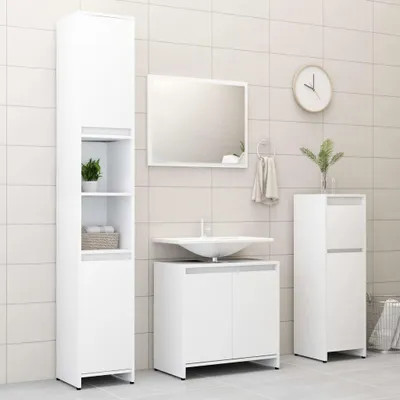 Produktbild von Badezimmer-Set "Freigericht" aus Spanplatte in Weiß. Abmessungen (B/H) 160x183 cm