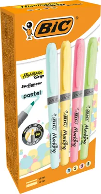 Image de BIC Highlighter Grip mélange de surligneurs pastel 12 pièces