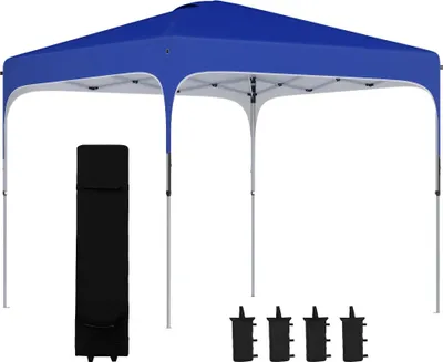 Obrázek produktu pro Zahradní altán – altán – rozměry 2,5 x 2,5 x 2,7 m – výškově nastavitelný – ochrana proti UV záření – voděodolný – 4 pytle s pískem – taška na přenášení – modrý