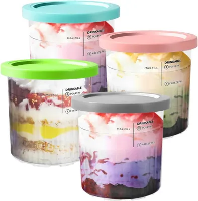 Produktbild von BYKITCHEN Creami Deluxe Behälter NC501EU 4 Stück Eisbehälter für Speiseeis Kompatibel mit Ninja Creami NC501EU NC500EU Eismaschinen