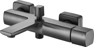 A gunmetal finish bathtub faucet with a modern, angular design.
