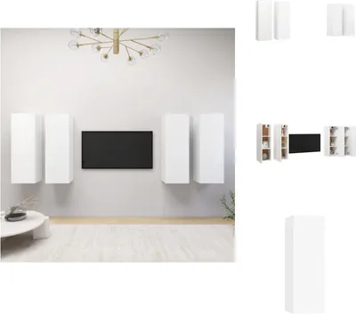 Image de vidaXL Armoires TV 4 pcs. Blanc 30,5x30x90 cm Bois composite - Meubles TV