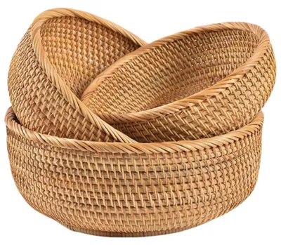 Produktbild von Omgoods – Set aus 3 handgewebten Brotkörben aus Rattan für die Küchenorganisation