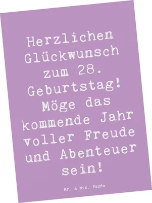 Produktbild von Mr. & Mrs. Panda bildkarte Spruch 28. Geburtstag - Lavendeltraum - Geschenk, Zeiteisen, Handgemacht, Kunstkarten, Überraschungen, Postkarten, Fotokarte, Happy Birthday