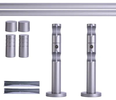 Produktbild von Gardinenstange Set, 2-läufig, ⌀ 19 mm, 180 cm, silber + Wand, Rillen-Kappe Komplettset mit Halterungen & Endstücke, Vorhangstange in Silber, Rot-Bronze & Anthrazit, 120–400cm, Eisen, Aluminum Victoria M.