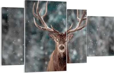 Produktbild von Bild auf Leinwand - Leinwandbild - 4 Teile - Hirsch Hirsch Winter - 120x70cm - Wand Bild - Wanddeko - Wandbilder - Leinwanddruck - Bilder - Wanddekoration - Leinwand bilder - Wandbild - DL120x70-4998