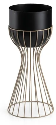 Produktbild von HowHomely | Blumenständer mit Übertopf - Blumenregal - Pflanzenständer - aus Metall - taupe - schwarz - 46 x 20 x 20 cm - Blumensäule - modern