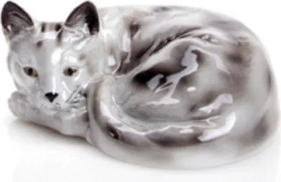 Zdjęcie produktu dla Ręcznie wykonana porcelanowa figurka kota – dekoracja w kształcie kota, 15 cm
