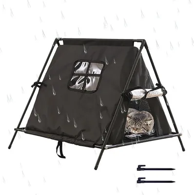 Produktbild von Katzenhaus Outdoor - Isoliertes Winterschutzzelt, dreieckige wasserdichte Stoffstruktur mit Thermofutter, Windblock-Design, faltbares Tierheim, wetterbeständige Schutzeinheit