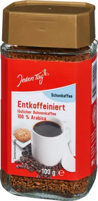 Produktbild von Jeden Tag Schonkaffee Instant Entkoffeiniert (100g Glas) + usy Block