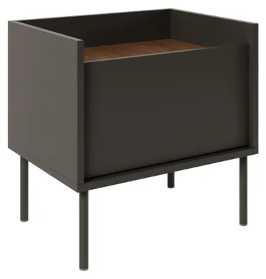Produktbild von Selsey Tovi - Nachttisch 1-türig, 50 cm, Schwarz / Holzoptik Nussbaum