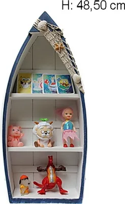 Produktbild von Rega Boot Form Schiff Bootregal Fischernetz Muscheln Maritim Deko H:48,5cm