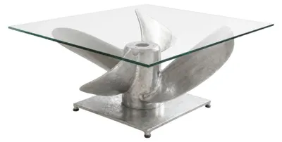 Productafbeelding van Salontafel ALUMIA 85 cm gehard glas en aluminium - industrieel ontwerp helixpoot