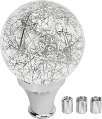 Immagine prodotto di Pomello del cambio universale con sfera rotonda, pomello del cambio modificato per la maggior parte dei modelli di auto con 3 adattatori, argento