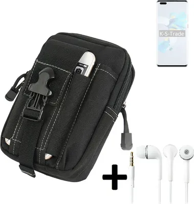 Produktbild von K-S-Trade Gürteltache + Kopfhörer kompatibel mit HTC Desire 20+ Gürtel Tasche Holster Schutz Hülle Handy Hülle  schwarz inkl. Extrafächer