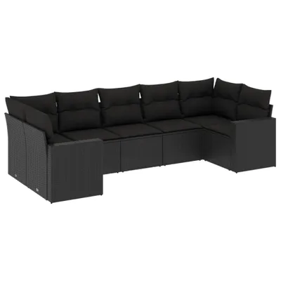 Produktbild von Modulares Garten-Sofa-Set, 7-teilig, mit abnehmbaren Kissen, UV-beständig, aus Poly Rattan und Stahl, Schwarz
