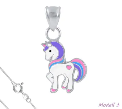 Produktbild von Kinderkette Silber 925 Kette: Einhorn Anhänger Halskette für Mädchen Modell 1