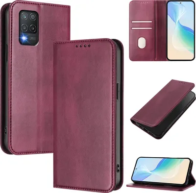 Produktbild von Handyhülle für Realme 8 5G, Vintage Leder RFID Schutz Kartenfach Standfunktion Magnetische Klapphülle Rot