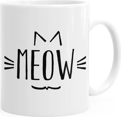 Produktbild von Kaffee-Tasse Katze Meow Miau Cat Teetasse einfarbig MoonWorks® weiß unisize