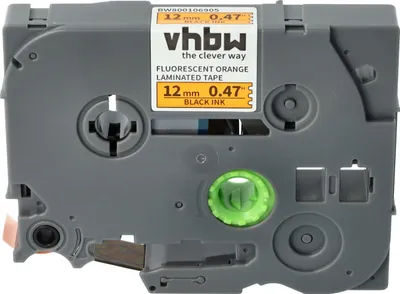 Produktbild von vhbw Schriftband-Kassette kompatibel mit Brother PT 9600, 9700PC, 9800PCN, D200BT, D200, 9500pc Etiketten-Drucker 8m x 12mm Schwarz auf Neon-Orange