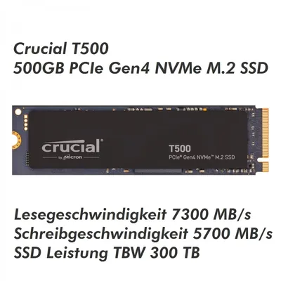Immagine prodotto di SSD  500GB Crucial M.2  (2280)  T500 Gen4 NVMe PCIe intern retail