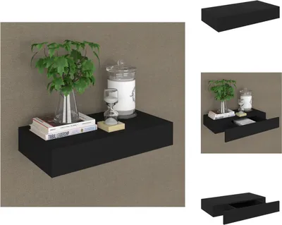 Produktbild von vidaXL Schweberegal mit Schublade Schwarz 48x25x8 cm -  Wandregale