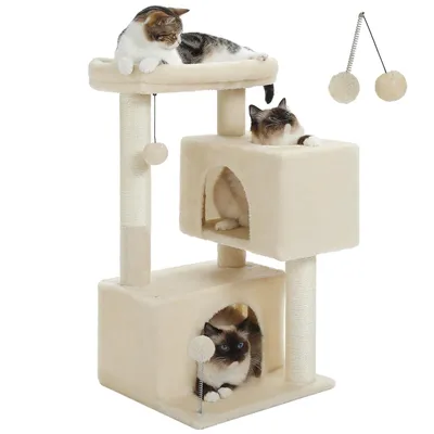 Produktbild von Purpurra Kratzbaum Kratzbaum 82cm für Wohnungskatzen mit 2 Höhlen