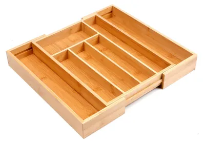 Produktbild von Bambus Besteckeinsatz Schublade Besteckkasten Schubladeneinsatz Ausziehbar 25,5 – 39,5 x 35,5 x 5 cm Besteck Organizer Utensilienhalter