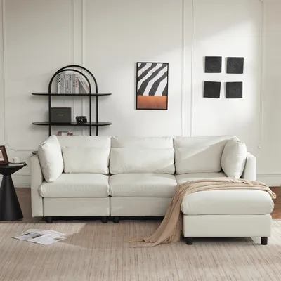 Produktbild von Sweiko Modernes Design, Polstermöbel, Sofa, Dreisitzer-Sofa, Wohnzimmersofa, Ecksofa mit Fußhocker, L-förmiges Ecksofa