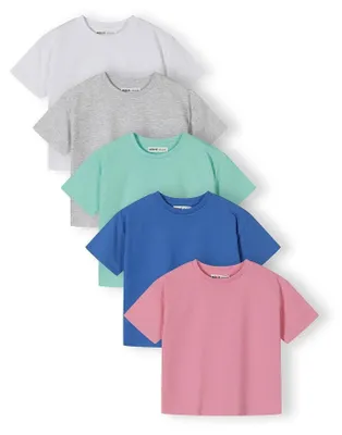 Produktbild von Minoti T-Shirt 5er Pack 100% Baumwolle Rosa für Mädchen - Kinder T-Shirts Kurzarm Basic Set
