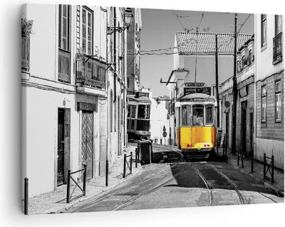 Produktbild von Bild auf Leinwand - Leinwandbild - Einteilig - Straßenbahn Portugal Lissabon - 70x50cm - Wand Bild - Wanddeko - Wandbilder - Leinwanddruck - Bilder - Wanddekoration - Leinwand bilder - AA70x50-4977