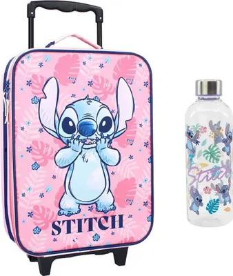 Produktbild von Disney Stitch 2 tlg. Set Kinder Trolley Rucksack Reisekoffer Trinkflasche 850 ml