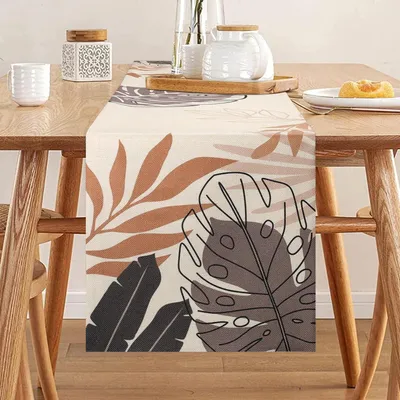 Obrázok produktu pre Běžec na stôl s tropickými listami, 33 x 183 cm, vzhľad ľanu, zelený, umývateľný