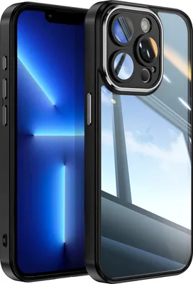 Produktbild von Handyhülle für iPhone 13 Pro Hybrid Transparent TPU PC Militärschutz mit Kameraabdeckung Schwarz