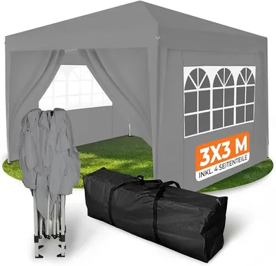Produktbild von Faltpavillon wasserdicht Dachmaß 3 x 3 m UV Schutz 50+ Pavillon in Grau mit 4 Seitenteilen